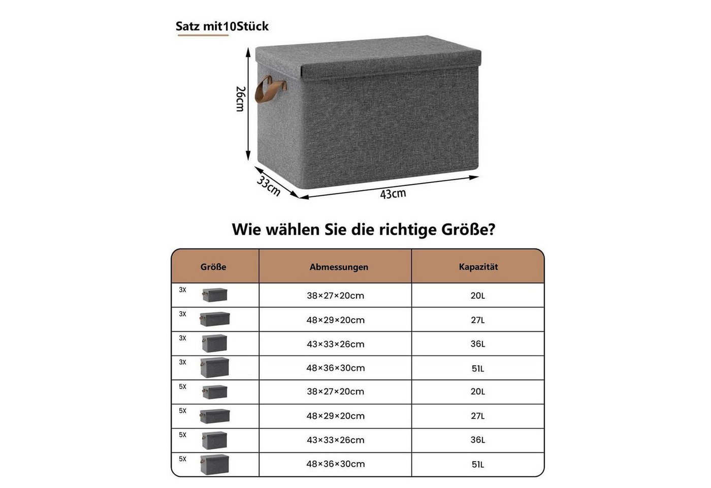 Woltu Aufbewahrungsbox (10 St., Set), mit Deckel, mit Griffen, faltbar – Bild 3 von 5