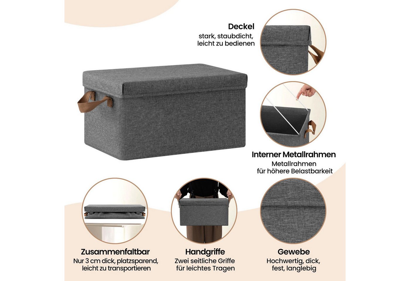 Woltu Aufbewahrungsbox (10 St., Set), mit Deckel, mit Griffen, faltbar – Bild 4 von 5