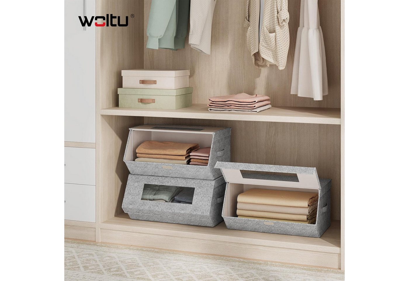 Woltu Aufbewahrungsbox (3 St), 3er Stapelbare Schrank Organizer mit Deckel Magnetverschluss – Bild 2 von 5