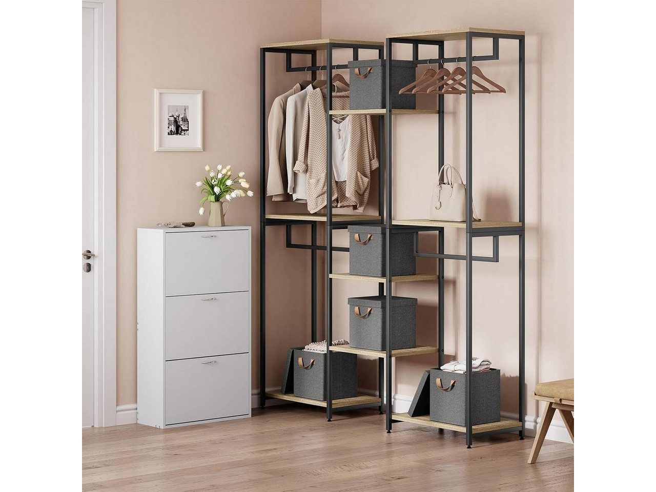 Woltu Aufbewahrungsbox (3 St), faltbare Stoffboxen 3 Stück, mit Griffen Metallrahmen – Bild 4 von 5