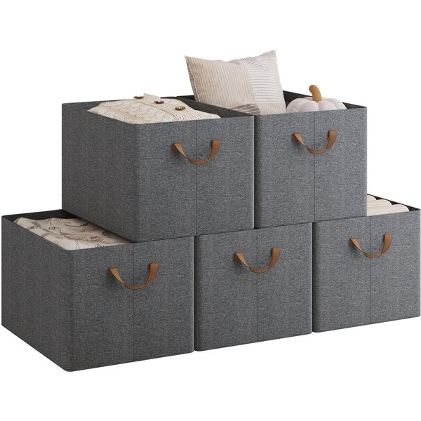 Woltu Aufbewahrungsbox (5 St), Aufbewahrungswürfel Stoff, mit Griffen, faltbar, Grau
