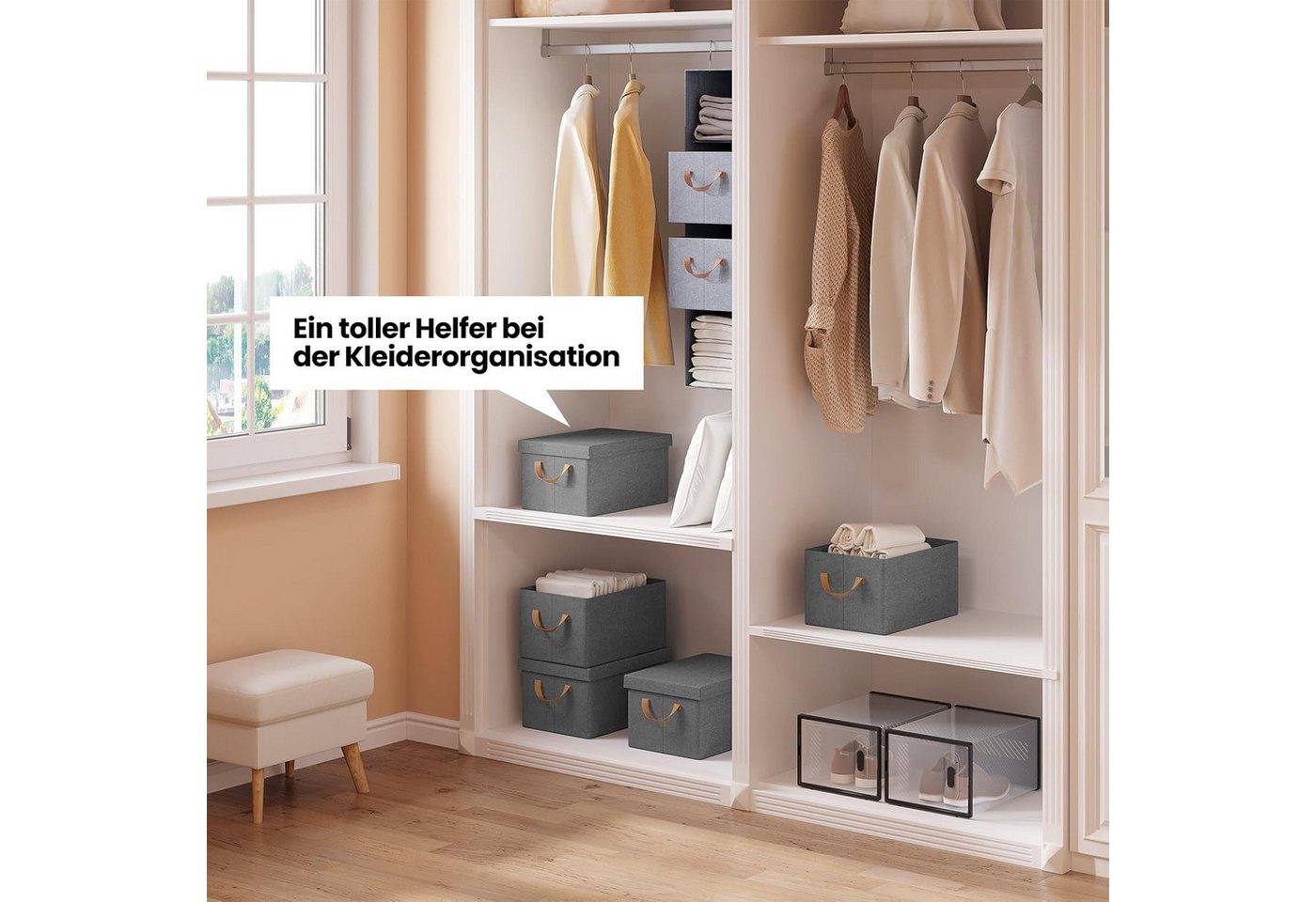 Woltu Aufbewahrungsbox (6 St., Set), mit Deckel, mit Griffen, faltbare Box für Kleidung Spielzeug – Bild 4 von 5