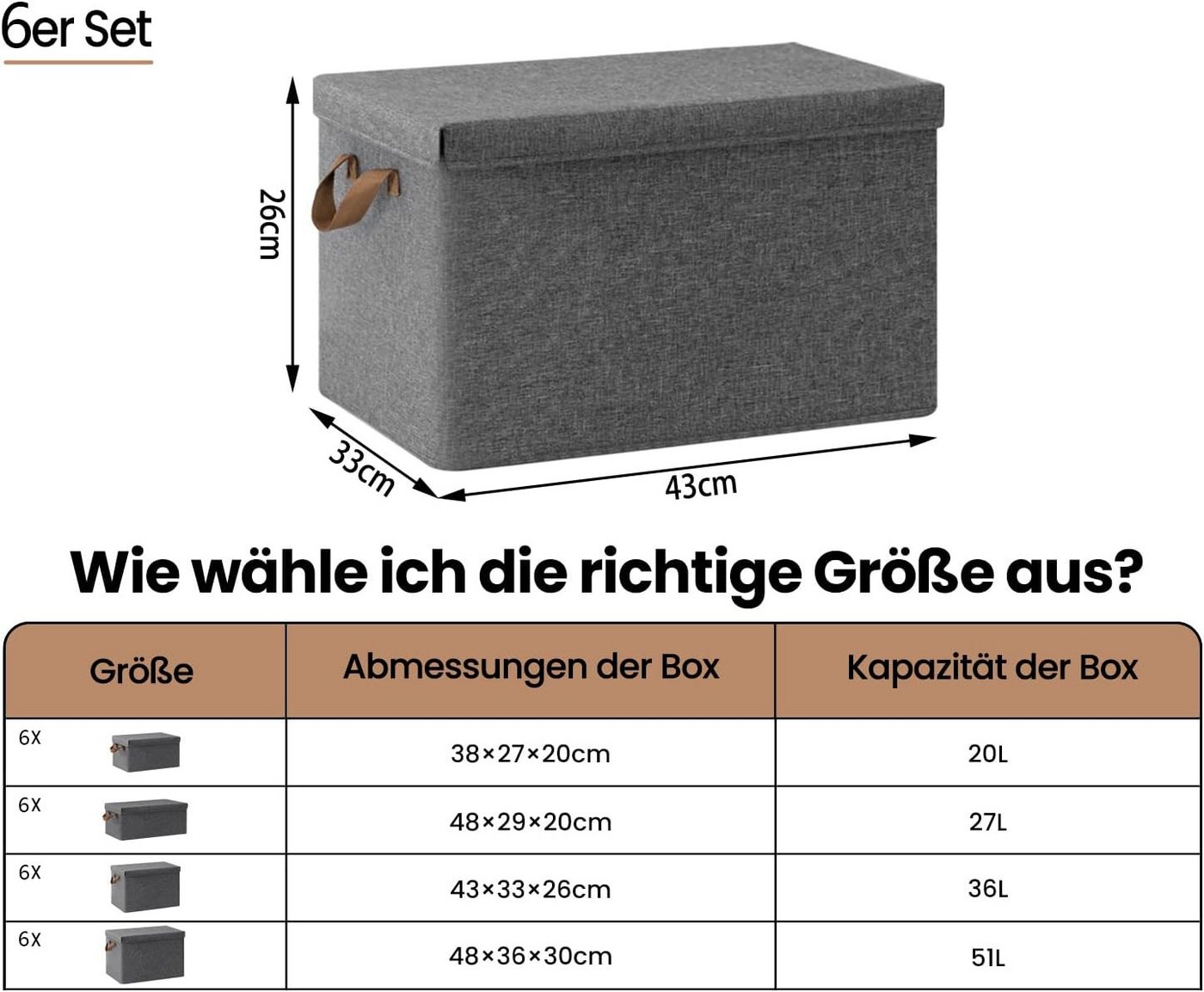 Woltu Aufbewahrungsbox (6 St., Set), mit Deckel, mit Griffen, faltbare Box für Kleidung Spielzeug – Bild 3 von 5