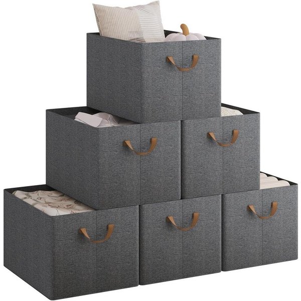 Woltu Aufbewahrungsbox (6 St), Aufbewahrungswürfel Stoff, mit Griffen, faltbar, Grau