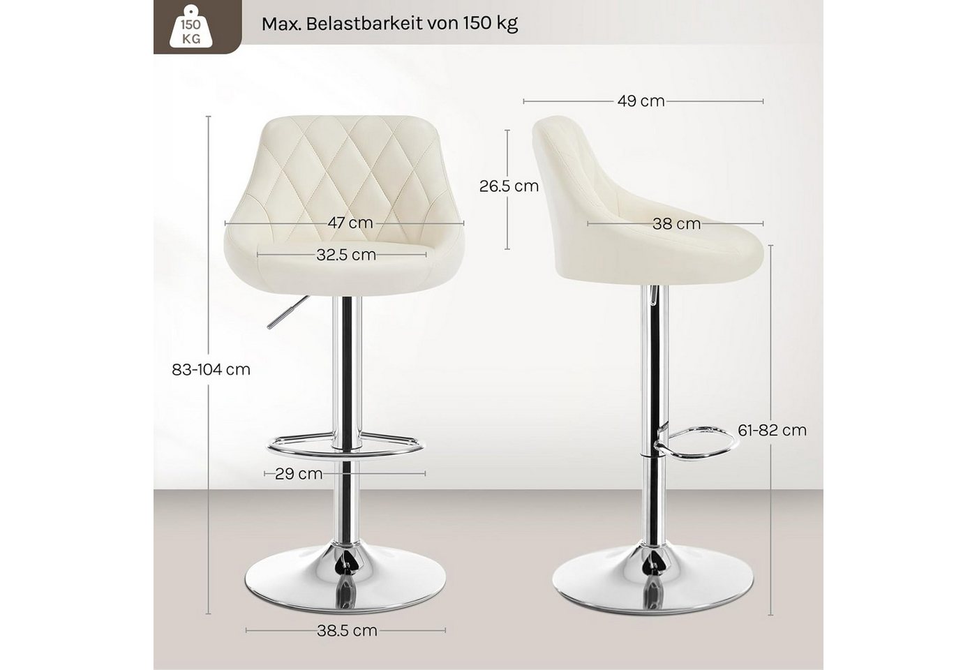 Woltu Barhocker (1 St), gepolsterte Sitzfläche Höhenverstellbar 360° Drehbar – Bild 3 von 5