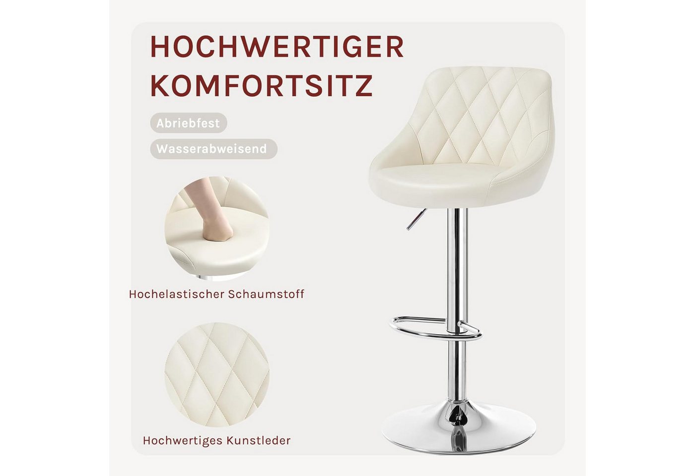 Woltu Barhocker (1 St), gepolsterte Sitzfläche Höhenverstellbar 360° Drehbar – Bild 4 von 5