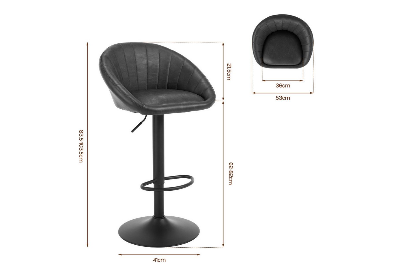 Woltu Barhocker (1 St), küchenhocker höhenverstellbar, Ergonomischer Stuhl, Kunstleder – Bild 3 von 5