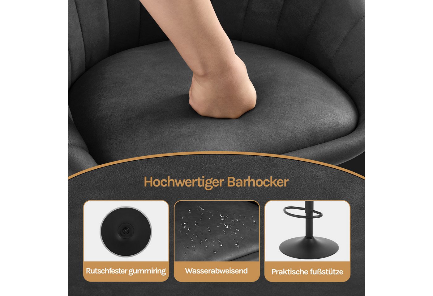 Woltu Barhocker (1 St), küchenhocker höhenverstellbar, Ergonomischer Stuhl, Kunstleder – Bild 5 von 5