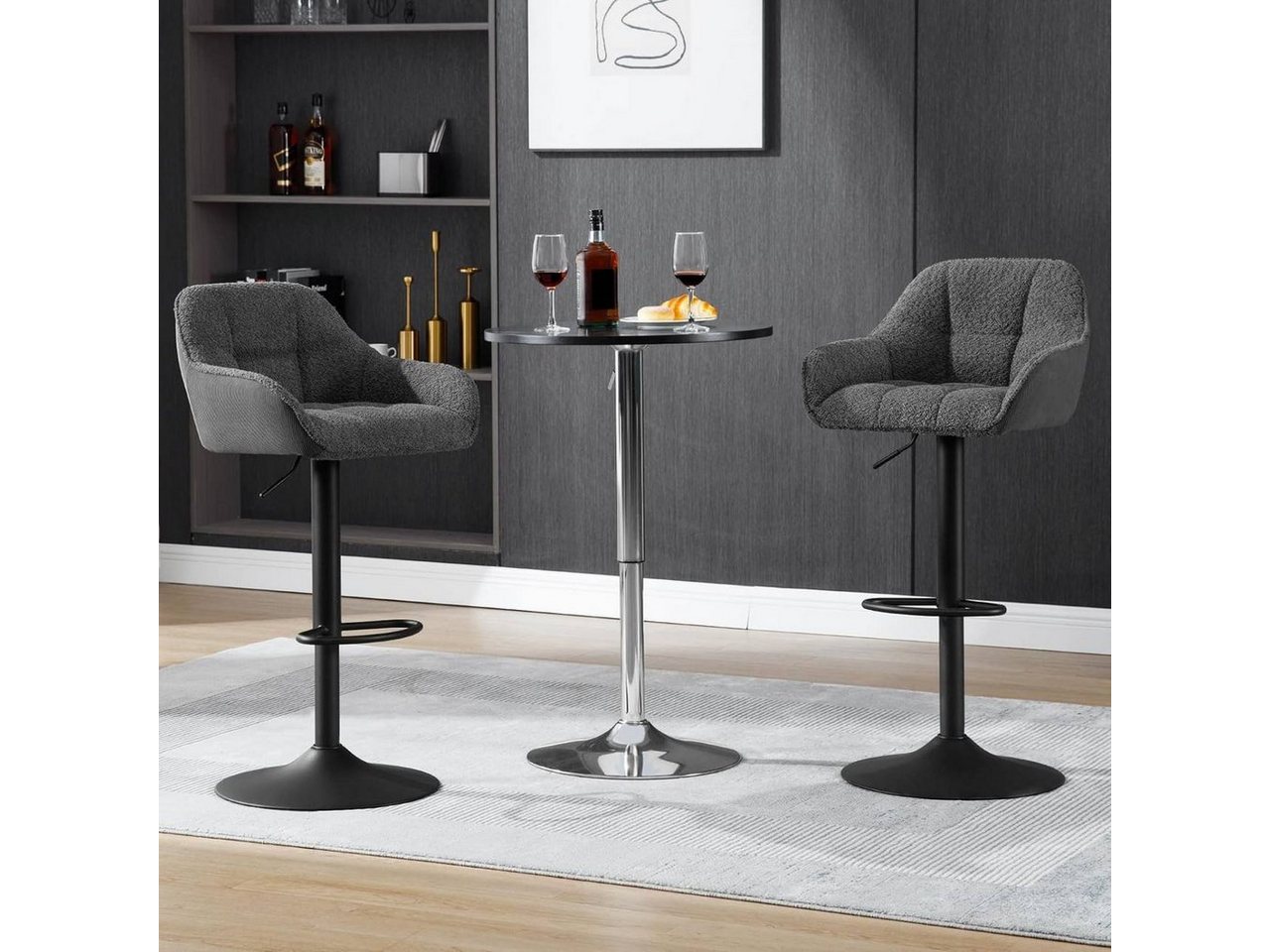 Woltu Barhocker (1 St), höhenverstellbar drehbar, Chenille Cord Metall – Bild 2 von 5