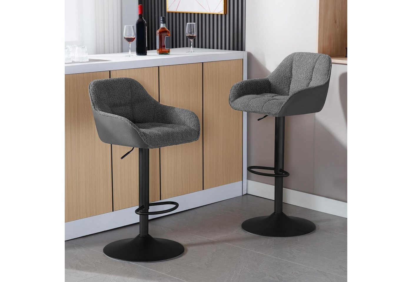 Woltu Barhocker (1 St), höhenverstellbar drehbar, Chenille Cord Metall – Bild 4 von 5