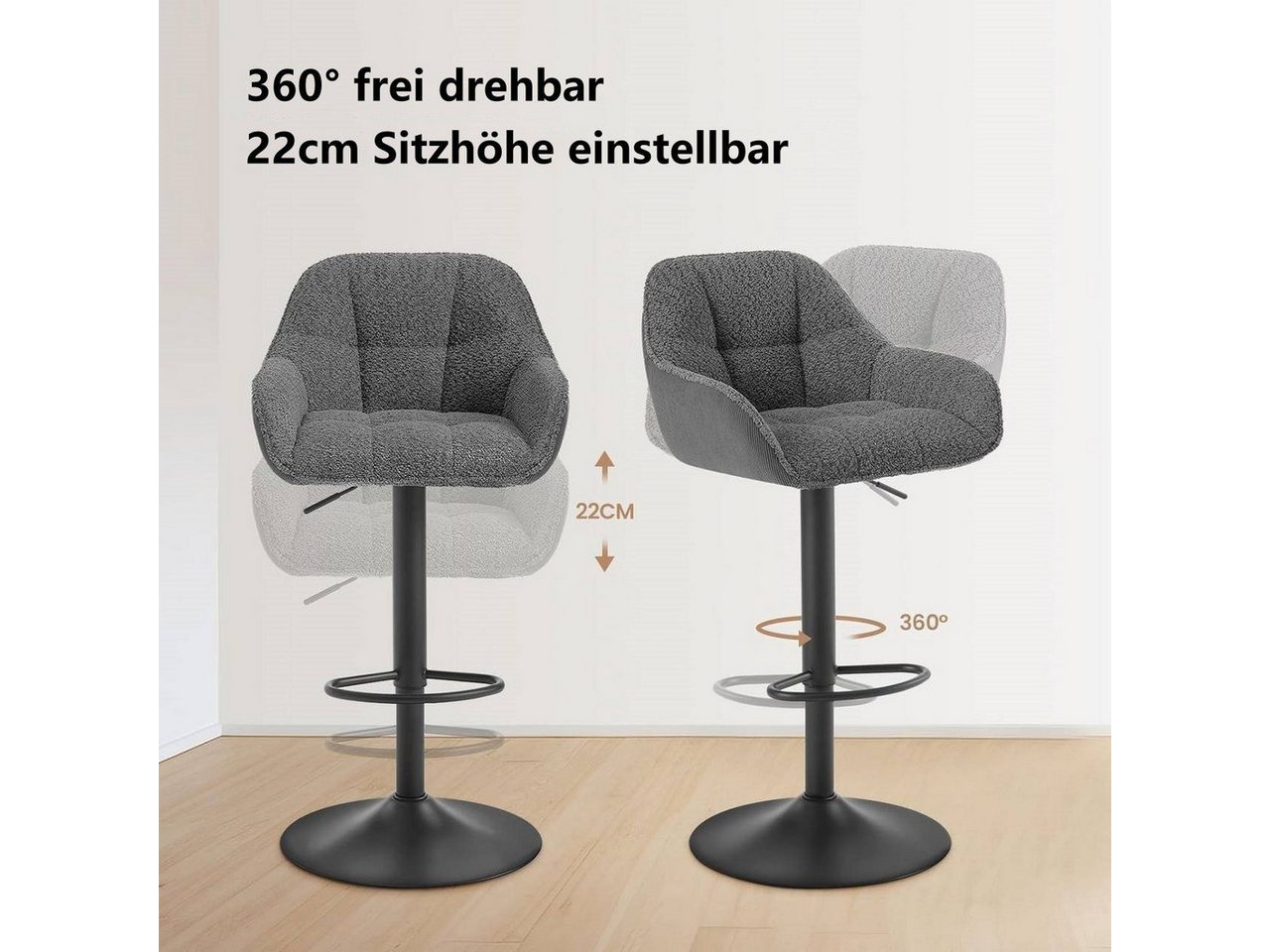 Woltu Barhocker (1 St), höhenverstellbar drehbar, Chenille Cord Metall – Bild 5 von 5