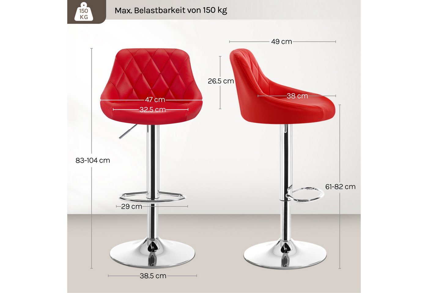 Woltu Barhocker (1 St), gepolsterte Sitzfläche Höhenverstellbar 360° Drehbar – Bild 3 von 5