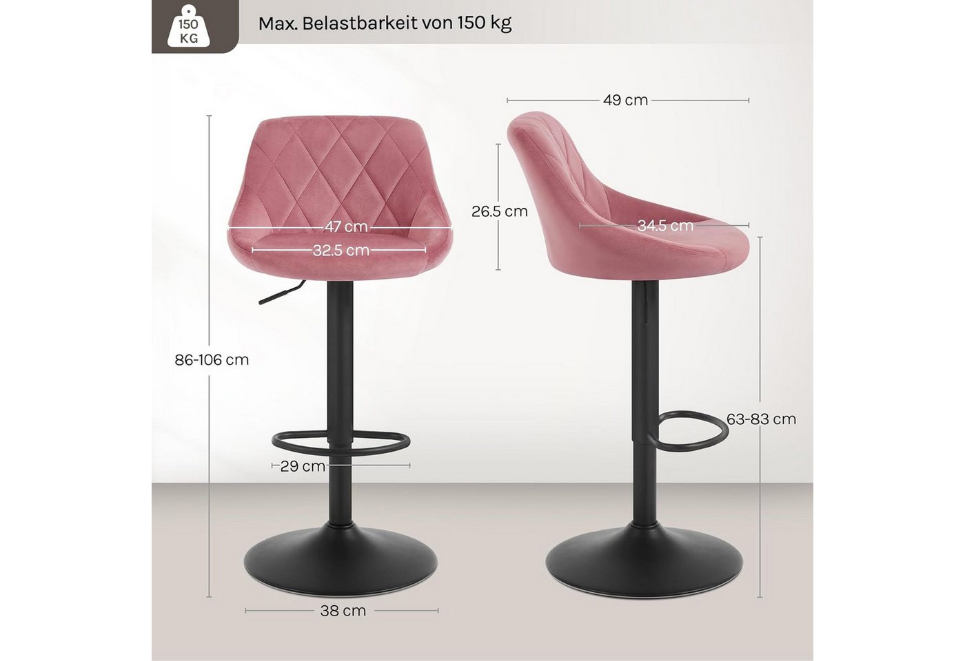 Woltu Barhocker (1 St), gepolsterte Sitzfläche Höhenverstellbar 360° Drehbar – Bild 3 von 5