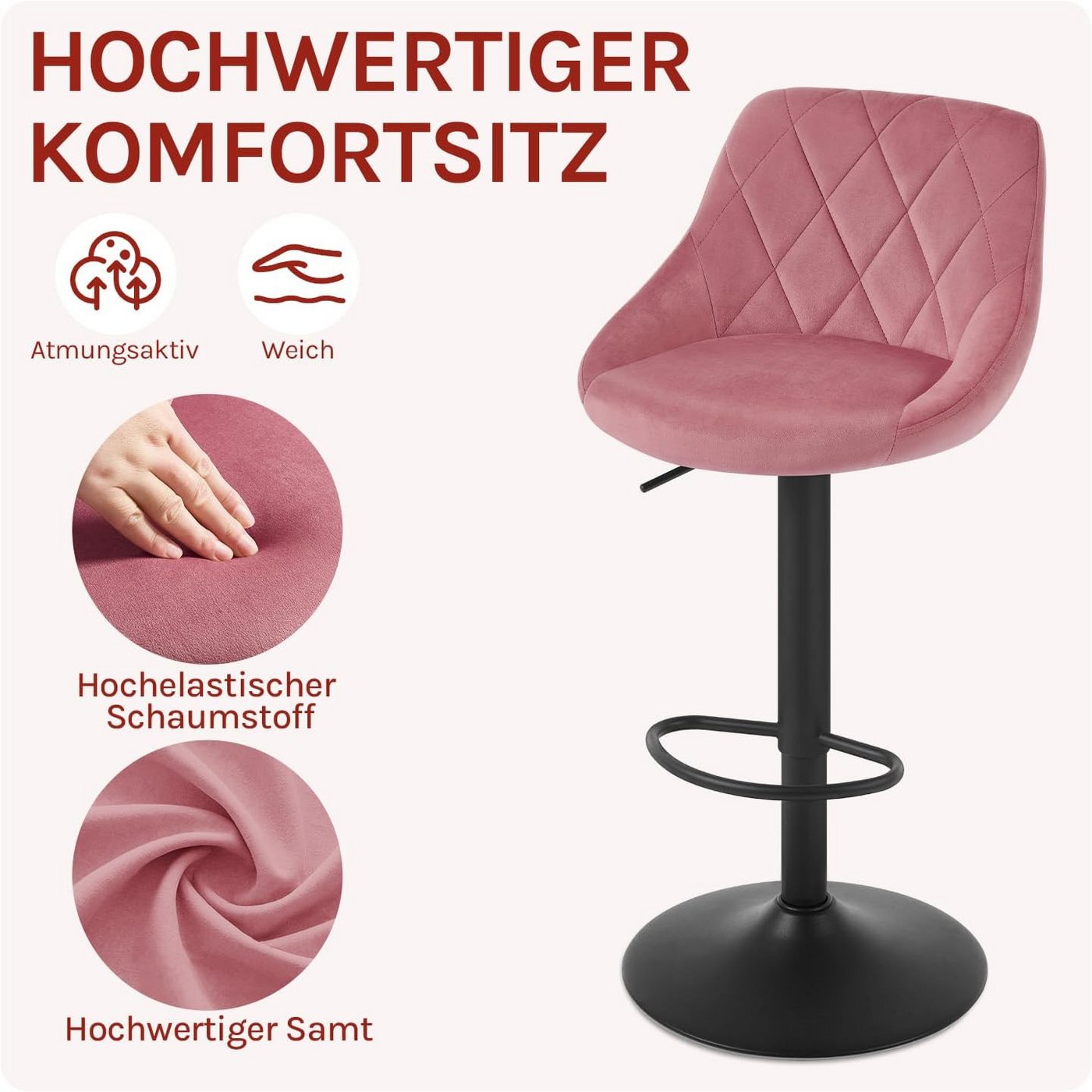 Woltu Barhocker (1 St), gepolsterte Sitzfläche Höhenverstellbar 360° Drehbar – Bild 4 von 5