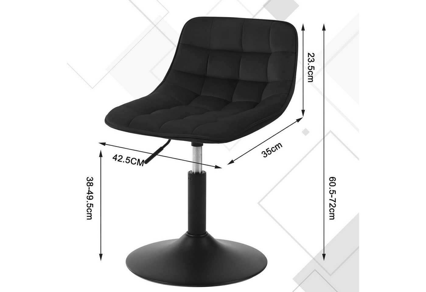 Woltu Barhocker (1 St), Schminkhocker 360° Schwenken Samt Sitz 38-49.5cm Hoch schwarz – Bild 3 von 5
