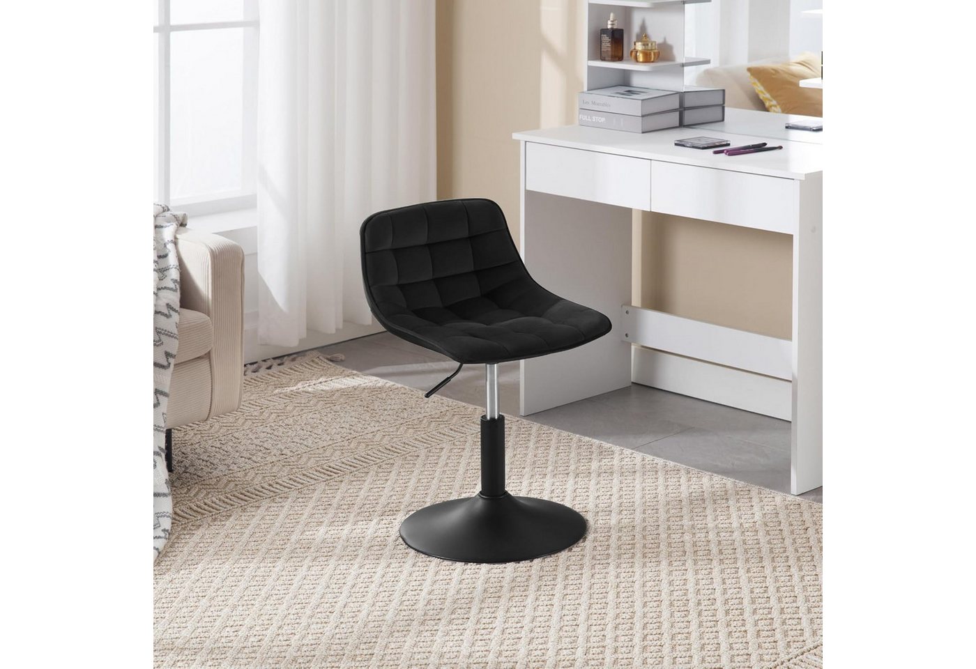 Woltu Barhocker (1 St), Schminkhocker 360° Schwenken Samt Sitz 38-49.5cm Hoch schwarz – Bild 4 von 5