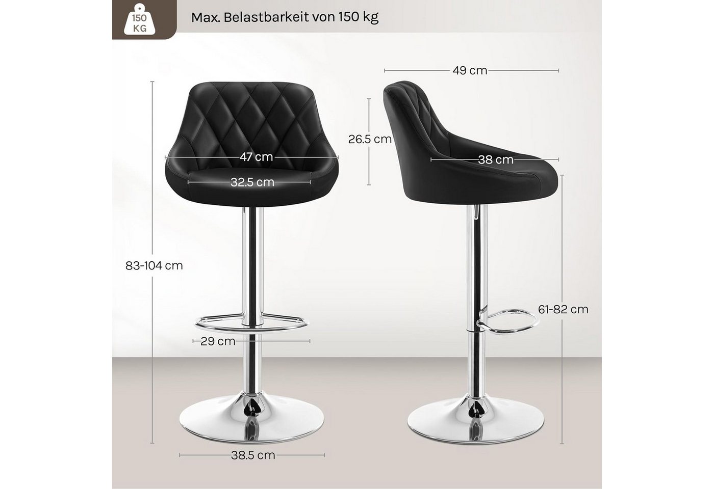 Woltu Barhocker (1 St), gepolsterte Sitzfläche Höhenverstellbar 360° Drehbar – Bild 3 von 5