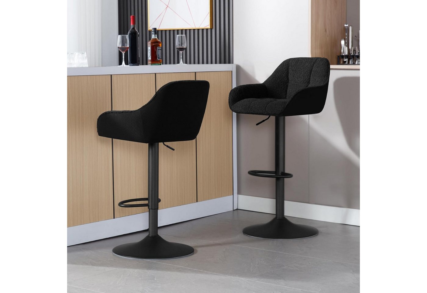 Woltu Barhocker (1 St), höhenverstellbar drehbar, Chenille Cord Metall – Bild 4 von 5