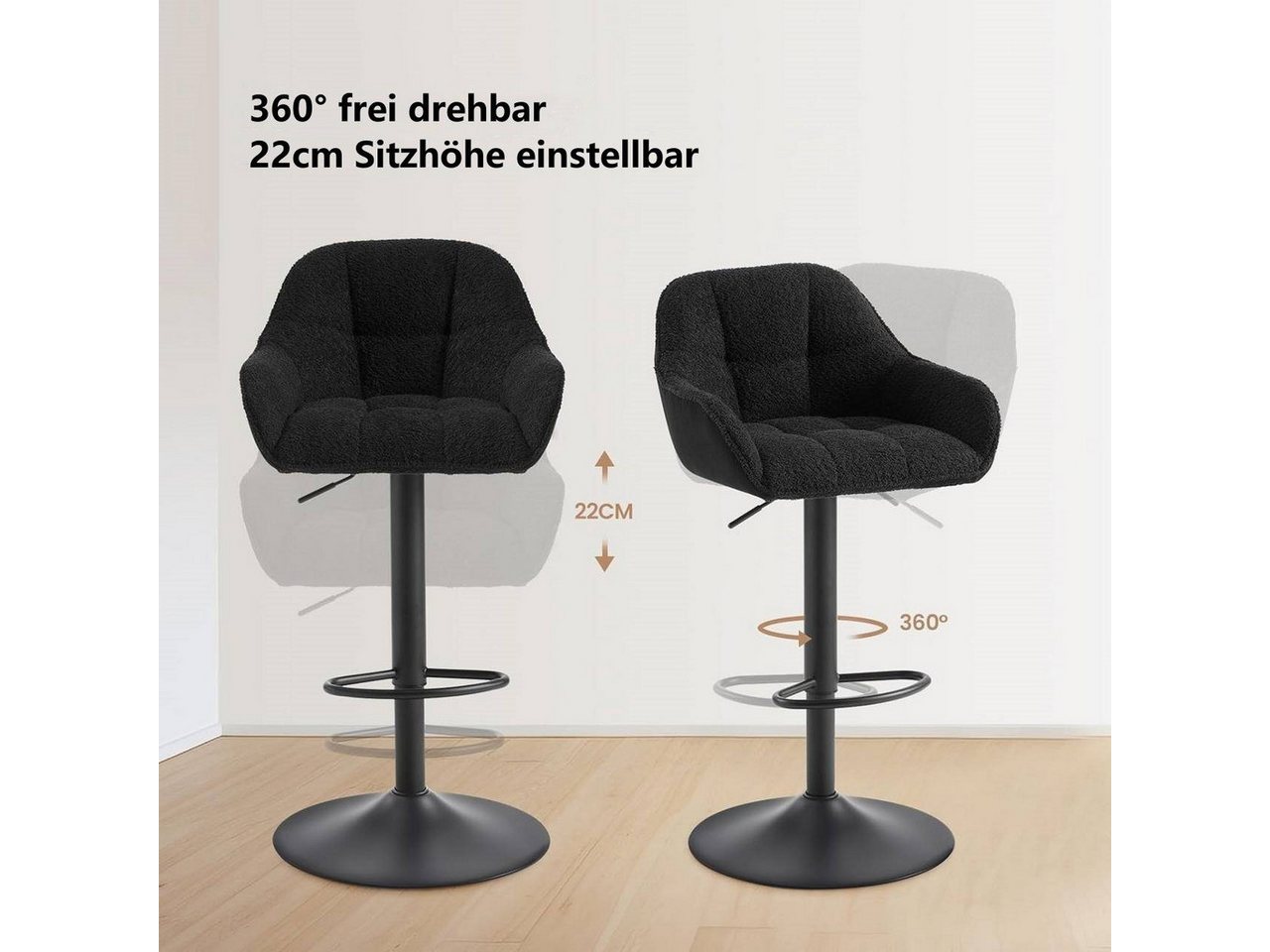 Woltu Barhocker (1 St), höhenverstellbar drehbar, Chenille Cord Metall – Bild 5 von 5
