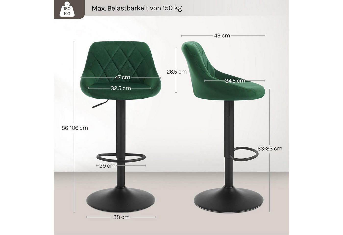 Woltu Barhocker (1 St), gepolsterte Sitzfläche Höhenverstellbar 360° Drehbar – Bild 3 von 5