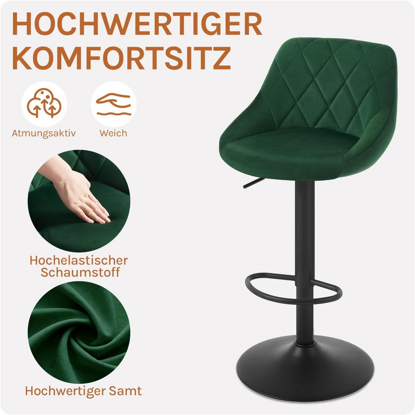 Woltu Barhocker (1 St), gepolsterte Sitzfläche Höhenverstellbar 360° Drehbar – Bild 4 von 5