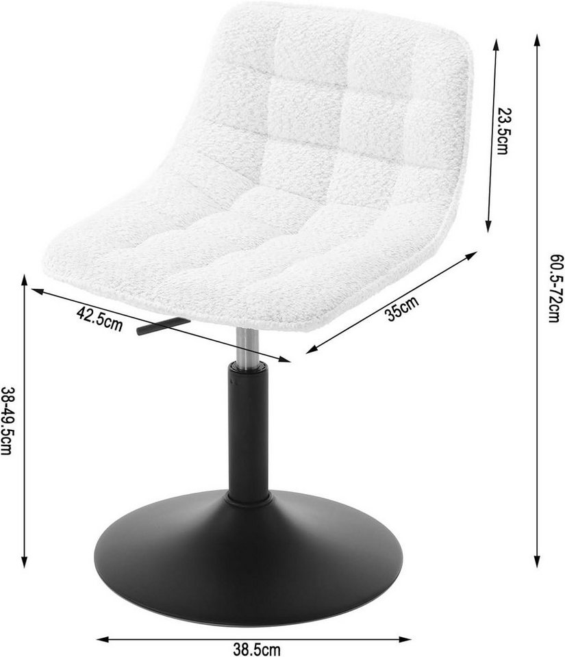 Woltu Barhocker (1 St), weiß, Schminkhocker höhenverstellbarer Hocker, 360° drehbar – Bild 3 von 5