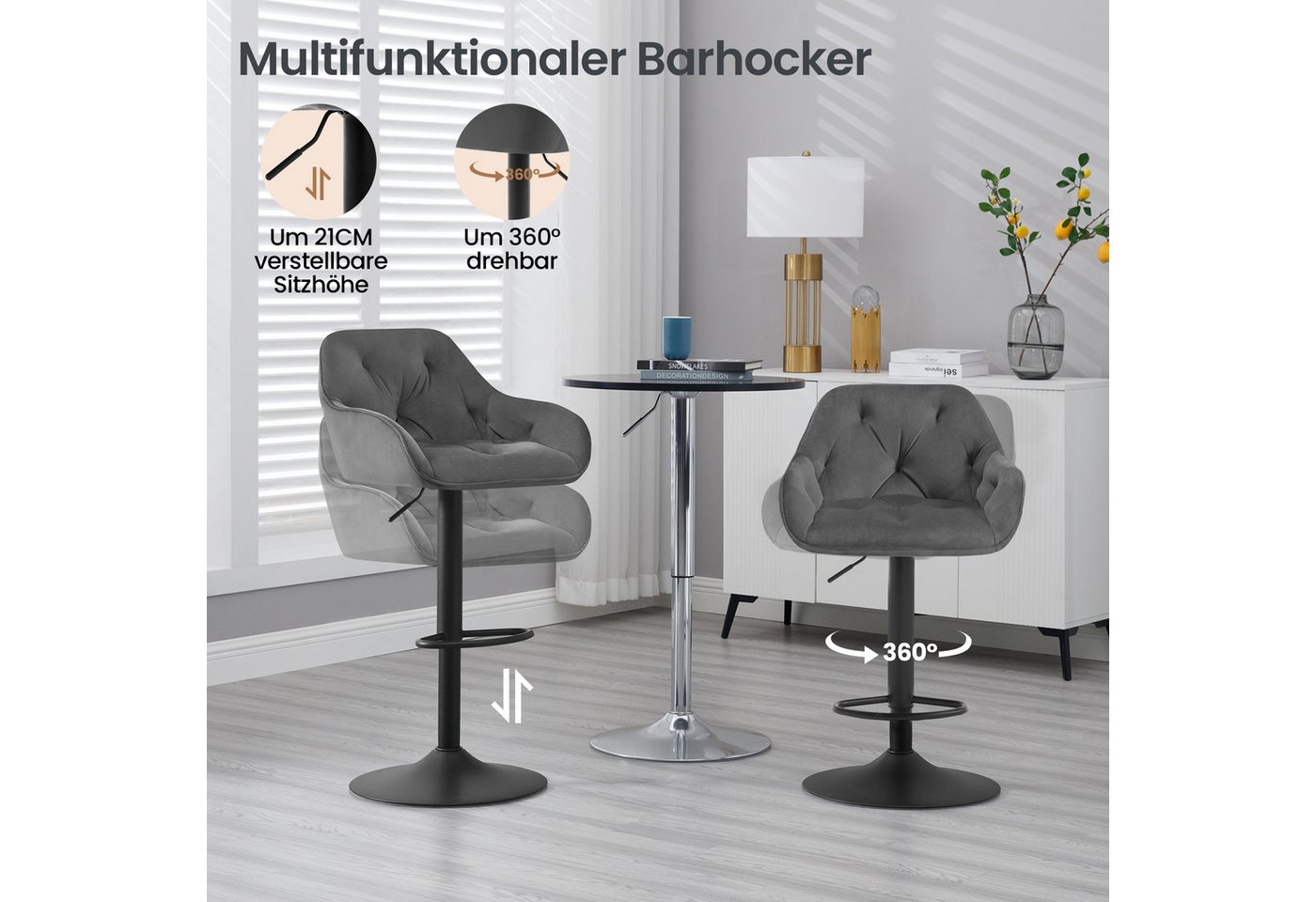 Woltu Barhocker (1 St), höhenverstellbar drehbar, mit Armlehmen Fußstütze – Bild 5 von 5
