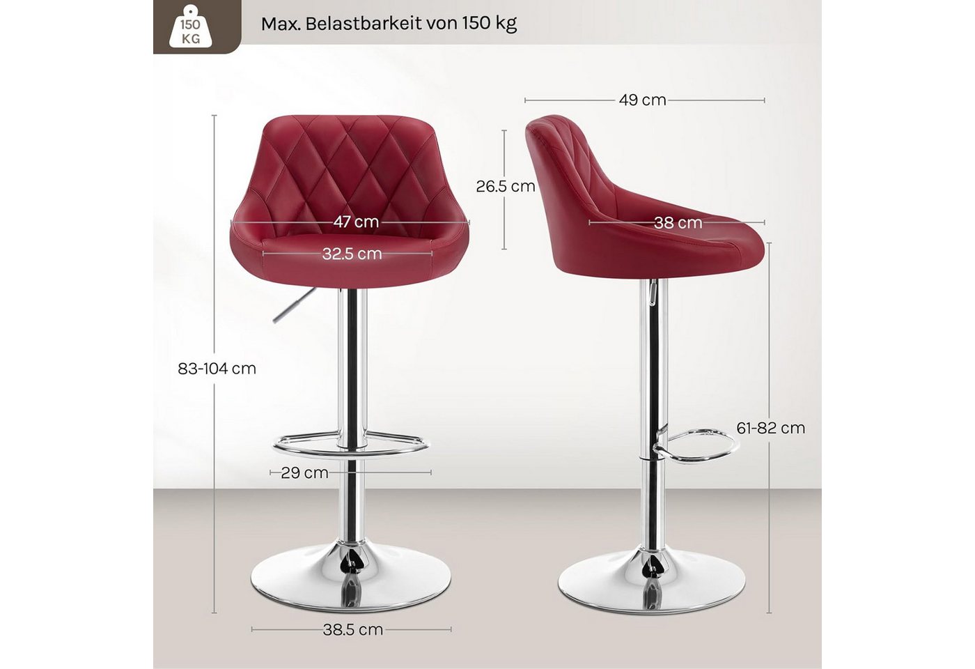 Woltu Barhocker (1 St), gepolsterte Sitzfläche Höhenverstellbar 360° Drehbar – Bild 3 von 5