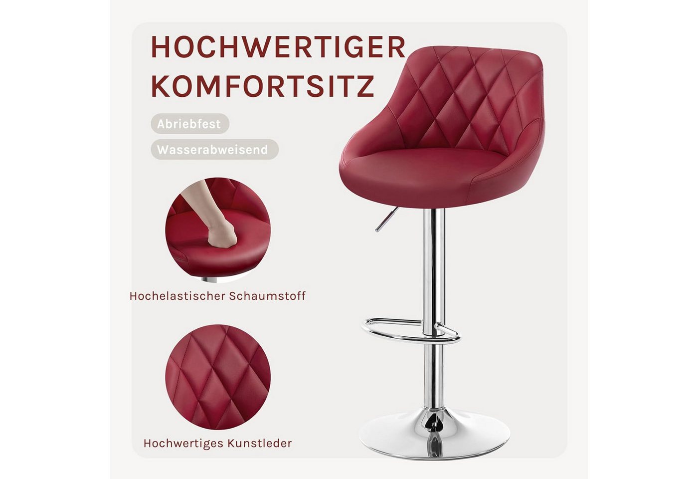 Woltu Barhocker (1 St), gepolsterte Sitzfläche Höhenverstellbar 360° Drehbar – Bild 4 von 5