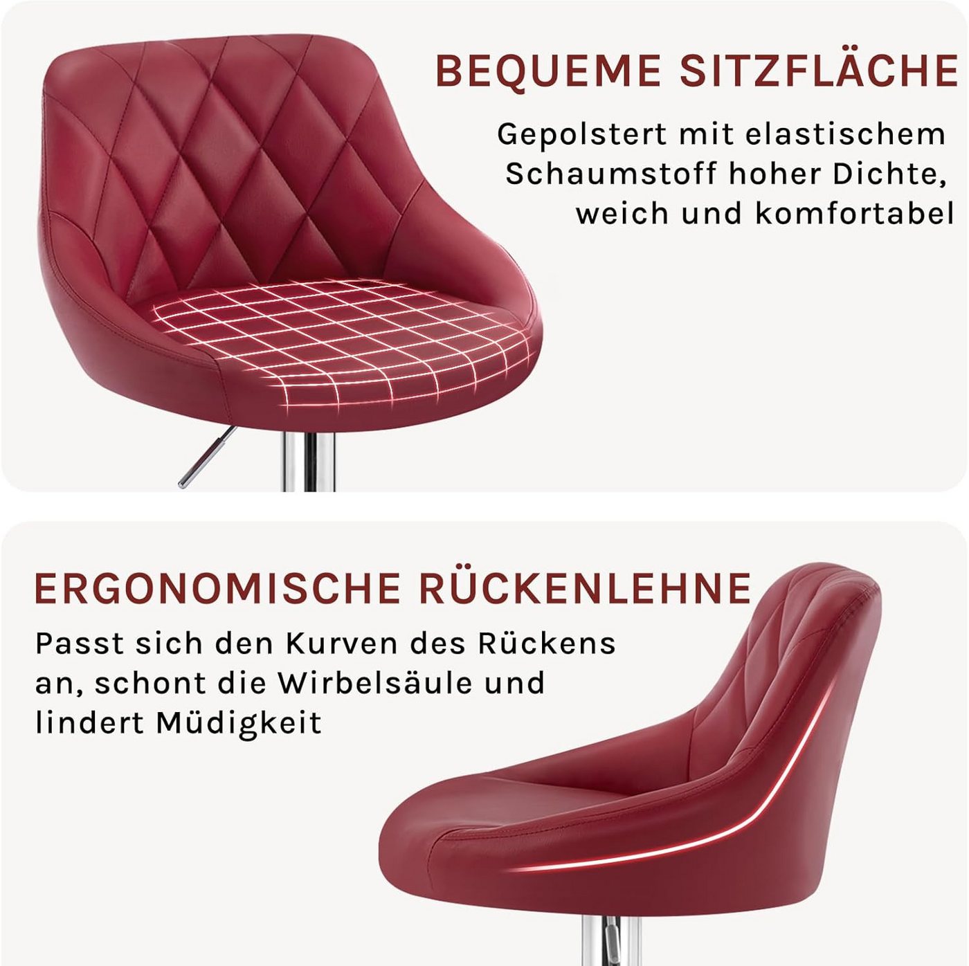 Woltu Barhocker (1 St), gepolsterte Sitzfläche Höhenverstellbar 360° Drehbar – Bild 5 von 5