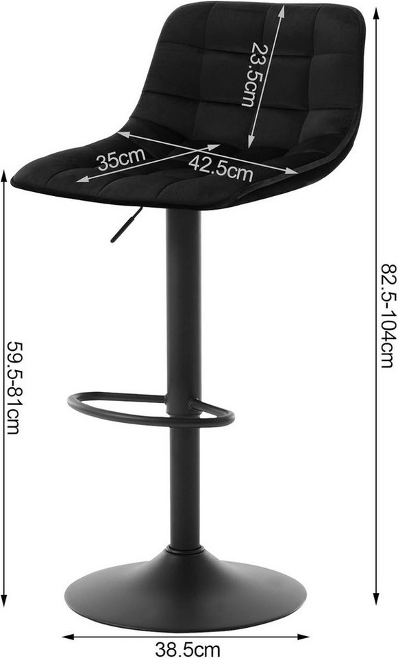 Woltu Barhocker (1 St), höhenverstellbar & 360° drehbar, Samt und Metall – Bild 3 von 5