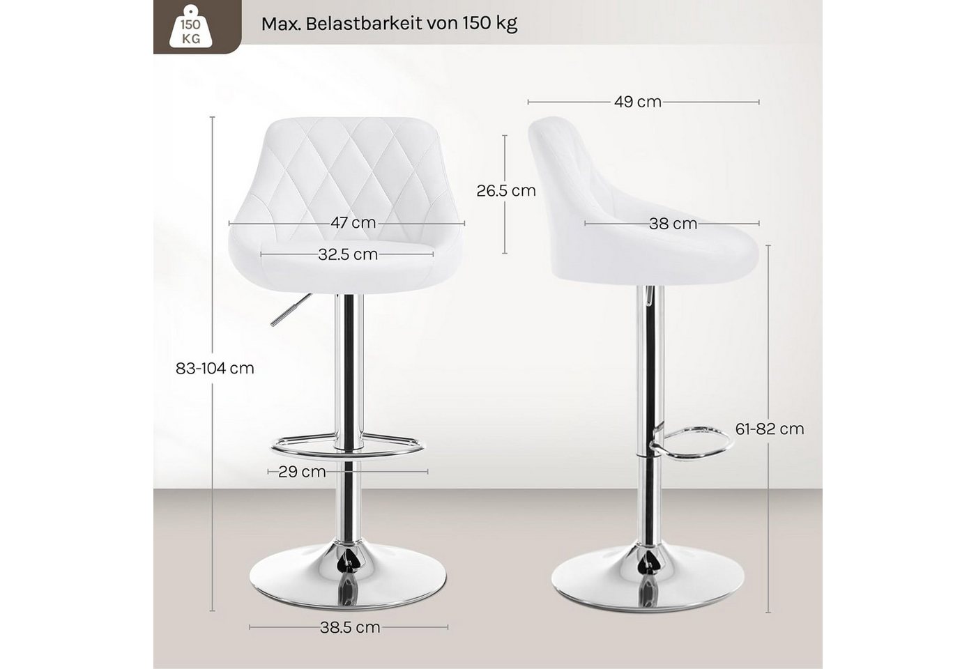 Woltu Barhocker (1 St), gepolsterte Sitzfläche Höhenverstellbar 360° Drehbar – Bild 3 von 5