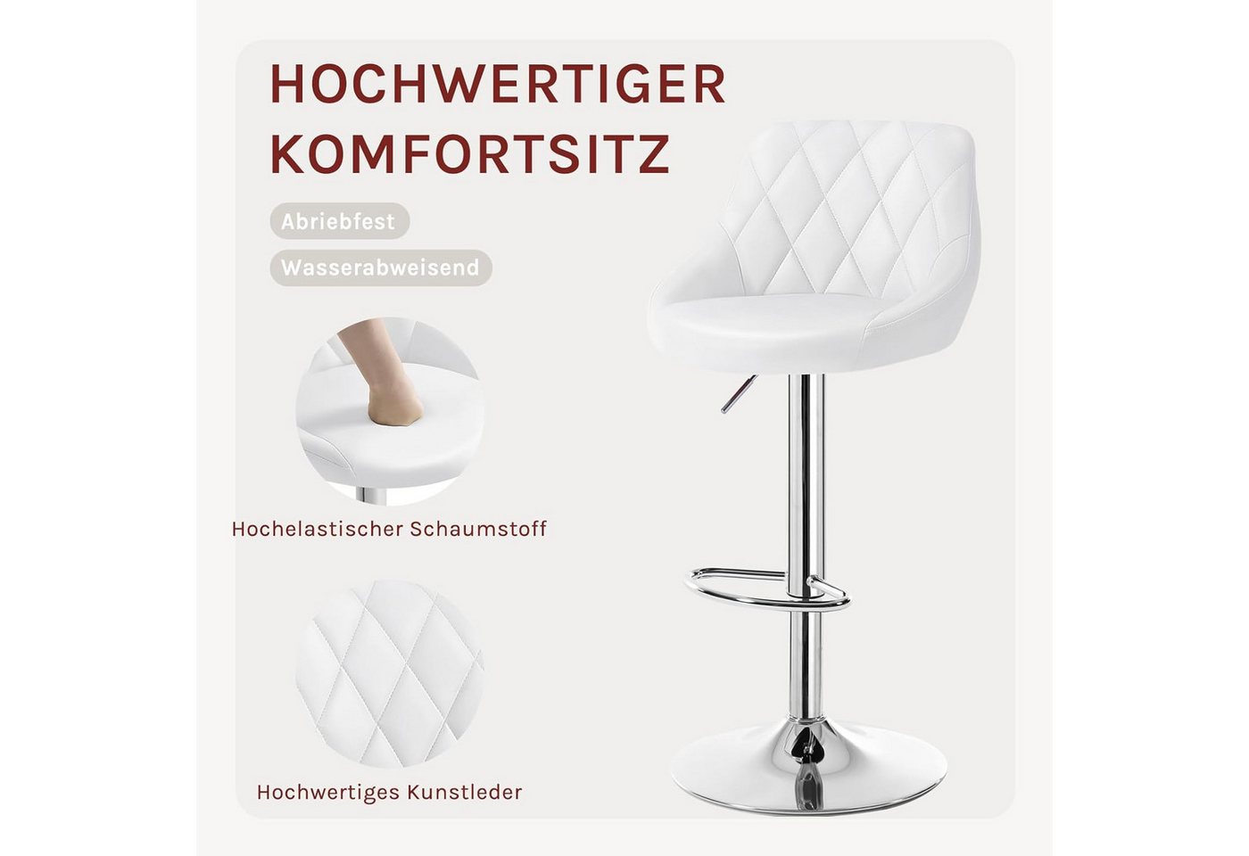 Woltu Barhocker (1 St), gepolsterte Sitzfläche Höhenverstellbar 360° Drehbar – Bild 4 von 5