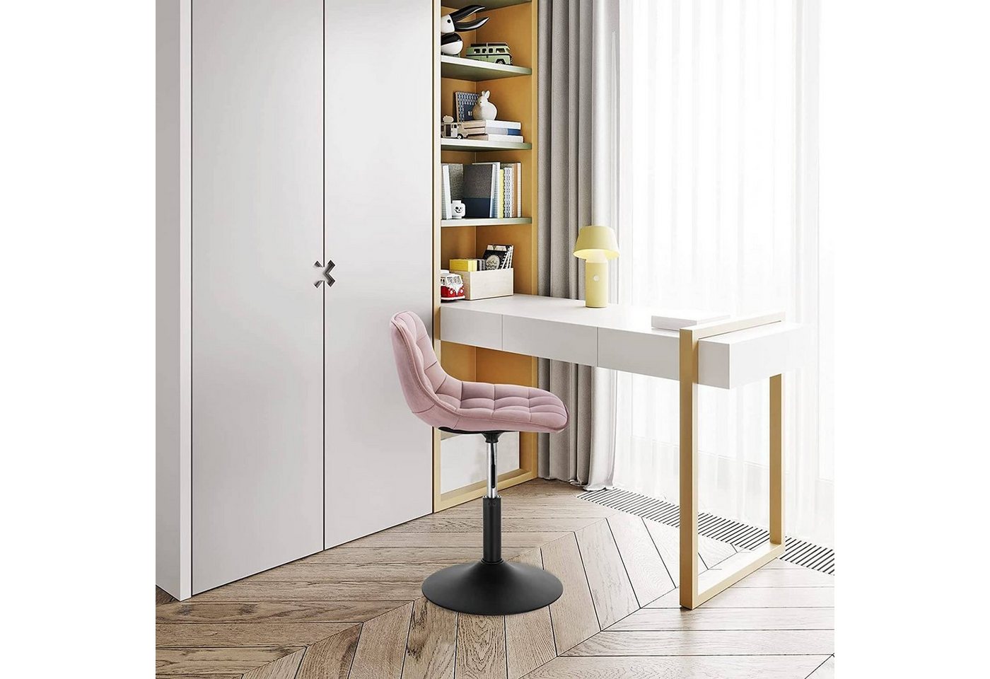 Woltu Barhocker (1 St), Schminkhocker 360° Schwenken Samt Sitz 38-49.5cm Hoch rosa – Bild 2 von 5