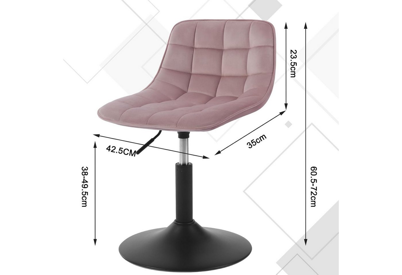 Woltu Barhocker (1 St), Schminkhocker 360° Schwenken Samt Sitz 38-49.5cm Hoch rosa – Bild 3 von 5