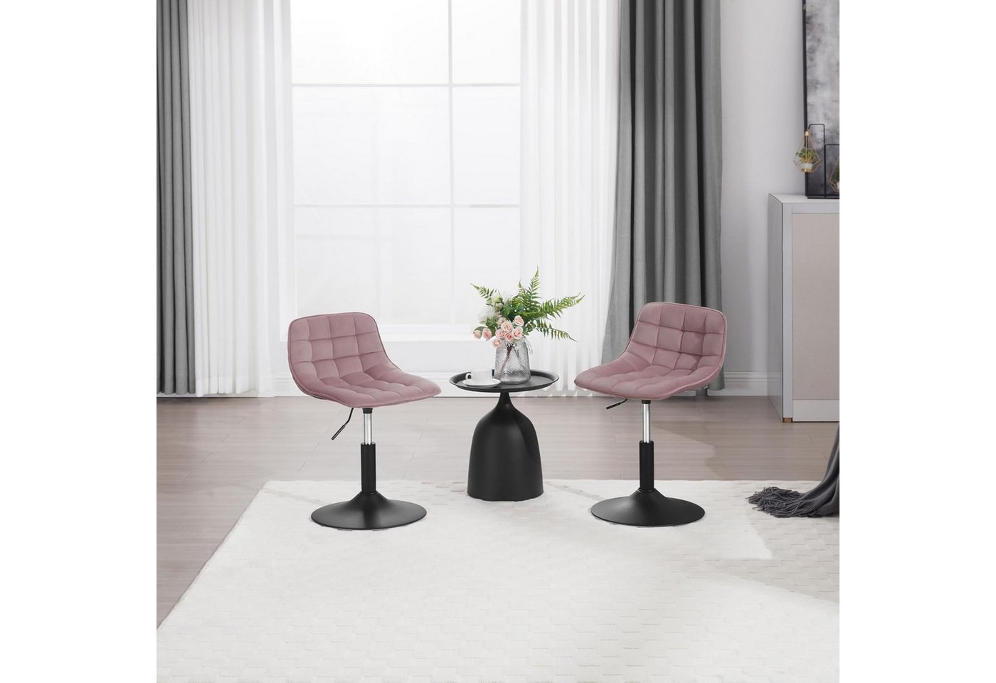 Woltu Barhocker (1 St), Schminkhocker 360° Schwenken Samt Sitz 38-49.5cm Hoch rosa – Bild 4 von 5