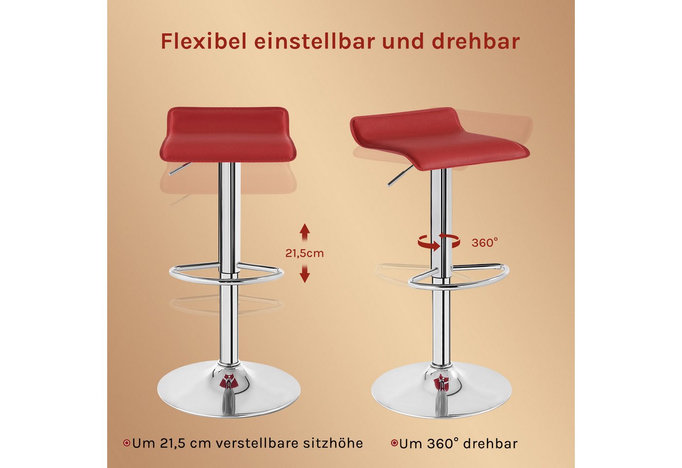 Woltu Barhocker (1 St), Design Hocker stufenlose Höhenverstellung Kunstleder – Bild 5 von 5