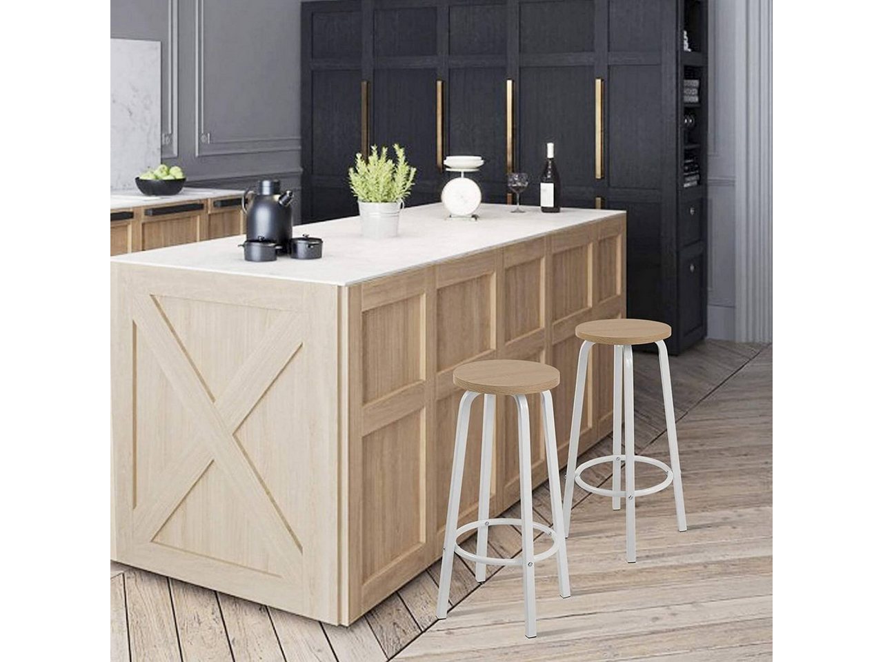 Woltu Barhocker (2 St), Bistrohocker Tresenhocker Barstuhl aus MDF und Metall – Bild 2 von 5