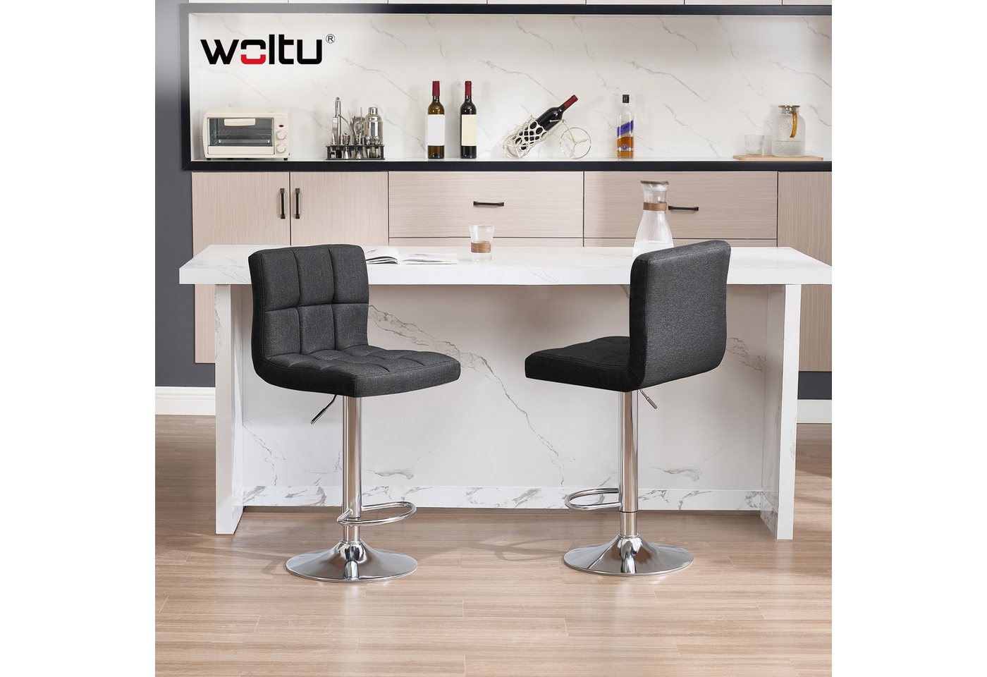 Woltu Barhocker (2 St), Barstühle verstellbar drehbar, gemütliche feines Leinen – Bild 2 von 5