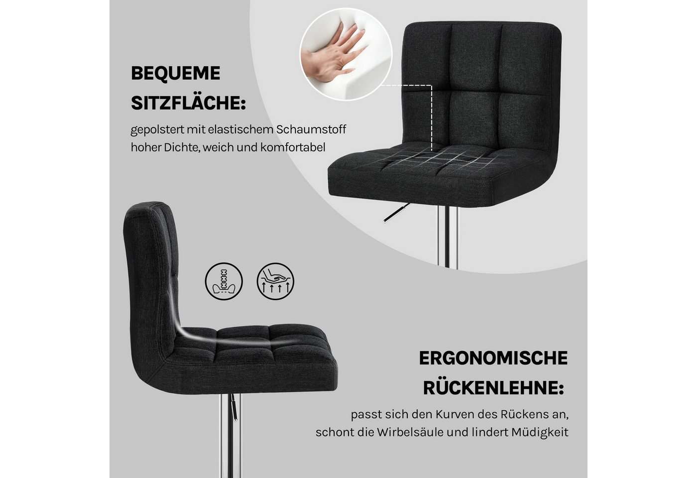 Woltu Barhocker (2 St), Barstühle verstellbar drehbar, gemütliche feines Leinen – Bild 4 von 5