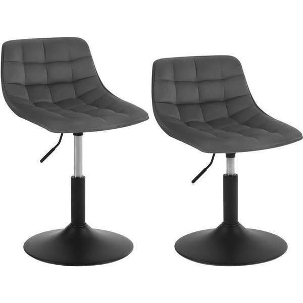 Woltu Barhocker (2 St), 360° Schwenken Samt Sitz 38-49.5cm Hoch dunkelgrau