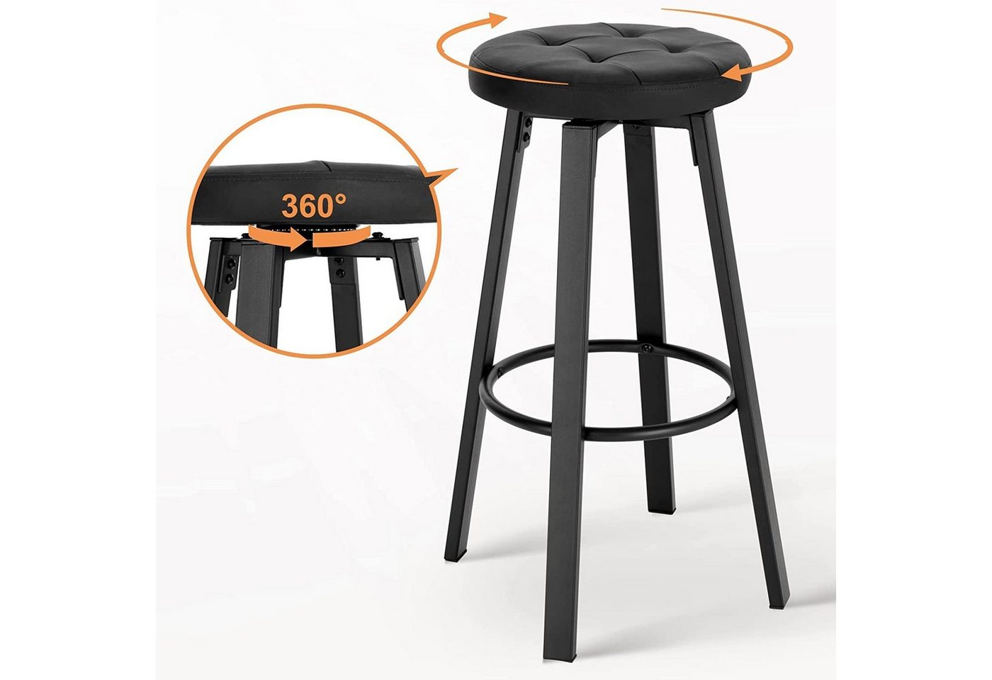 Woltu Barhocker (2 St), mit drehbarem Sitz Φ 35,5 cm, gepolsterer Hocker – Bild 5 von 5