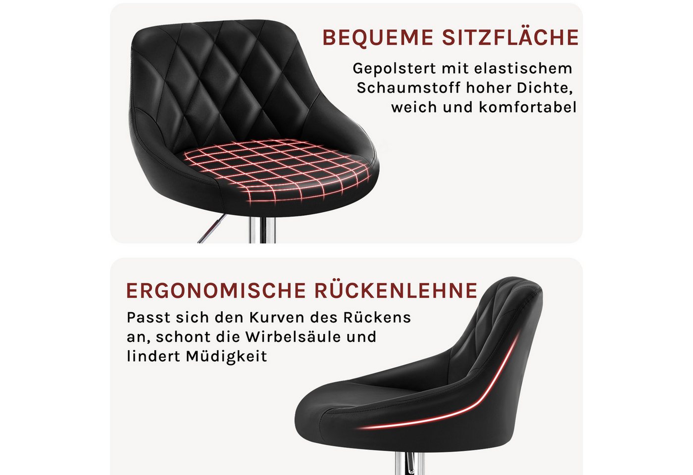 Woltu Barhocker (2 St), gut gepolstert, Kunstleder, Höhenverstellbar, Drehbar – Bild 5 von 5