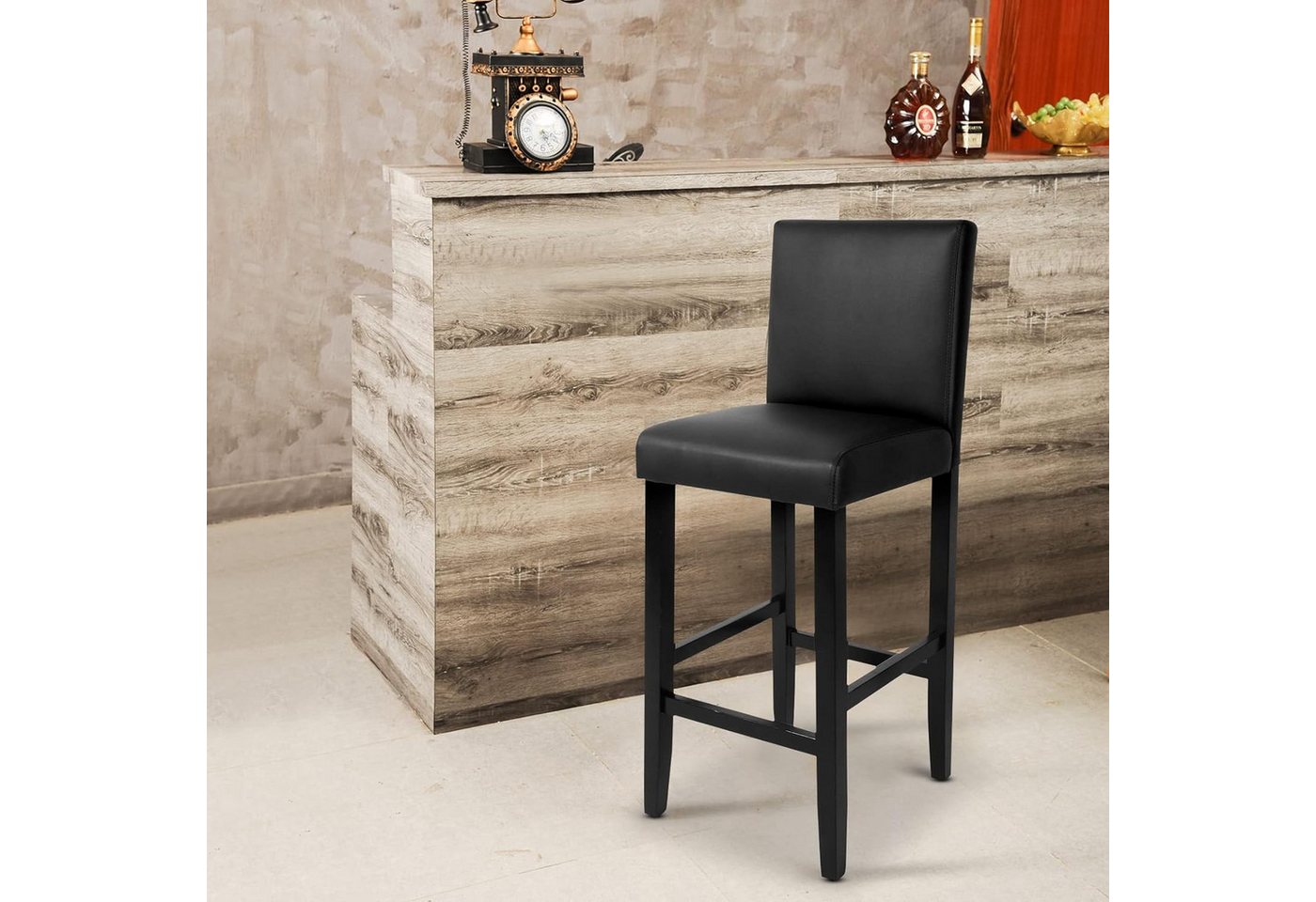 Woltu Barhocker (2 St), Bistrostuhl Holz Kunstleder Bistrohocker mit Lehne – Bild 2 von 5