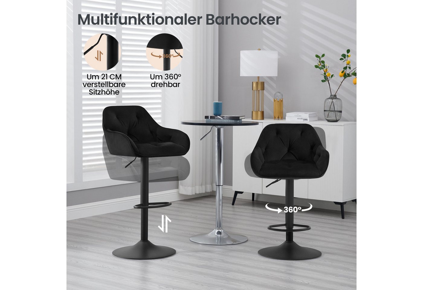 Woltu Barhocker (2 St), höhenverstellbar drehbar, mit Armlehmen Fußstütze – Bild 5 von 5