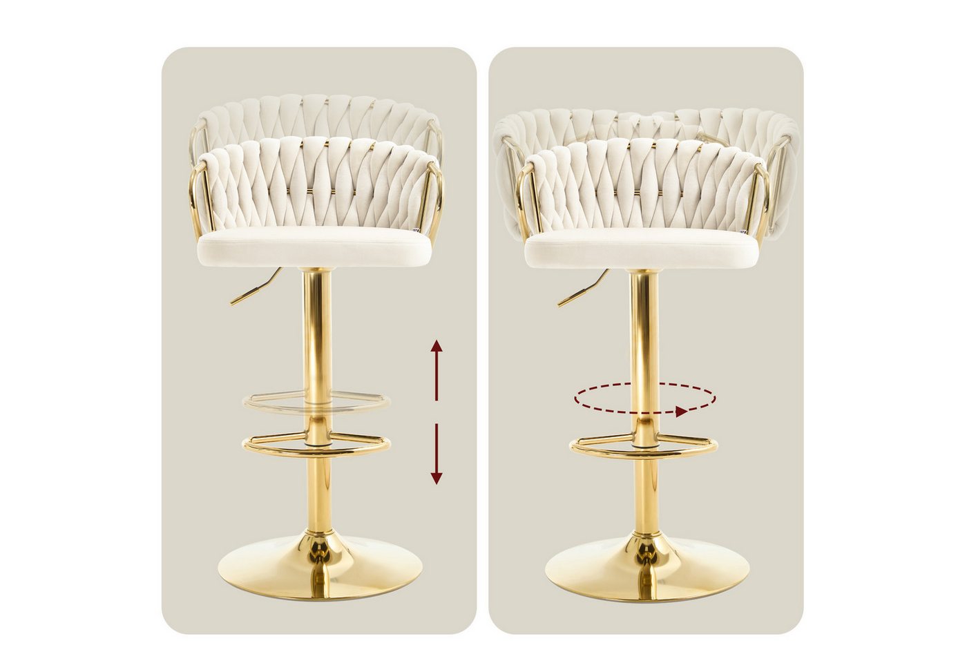 Woltu Barhocker (4 St), Samtstuhl mit Metallrahmen, höhenverstellbar, 360° Drehbar – Bild 5 von 5