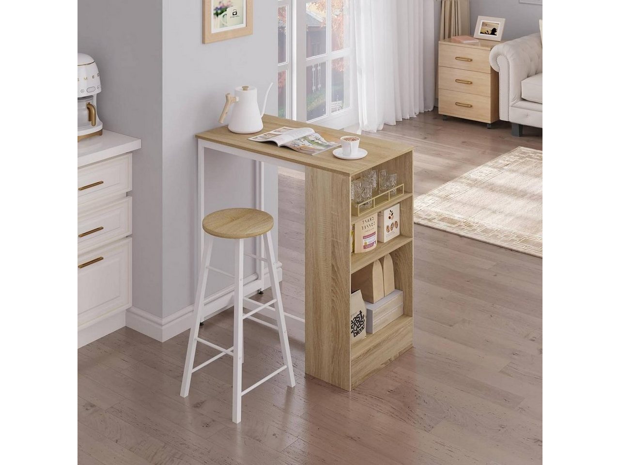 Woltu Bartisch (1-St), mit 3 Regalfächern, aus Holzwerkstoff 91x49x91 cm – Bild 2 von 5