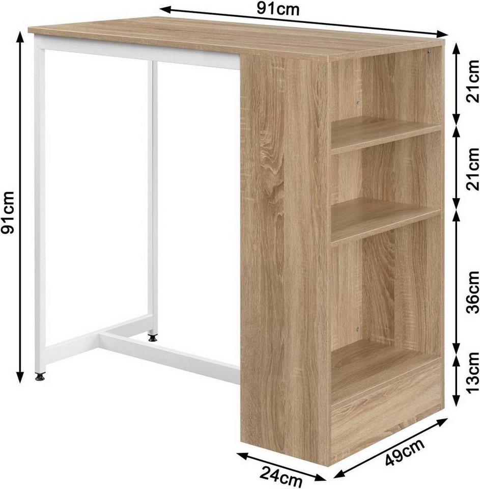 Woltu Bartisch (1-St), mit 3 Regalfächern, aus Holzwerkstoff 91x49x91 cm – Bild 3 von 5