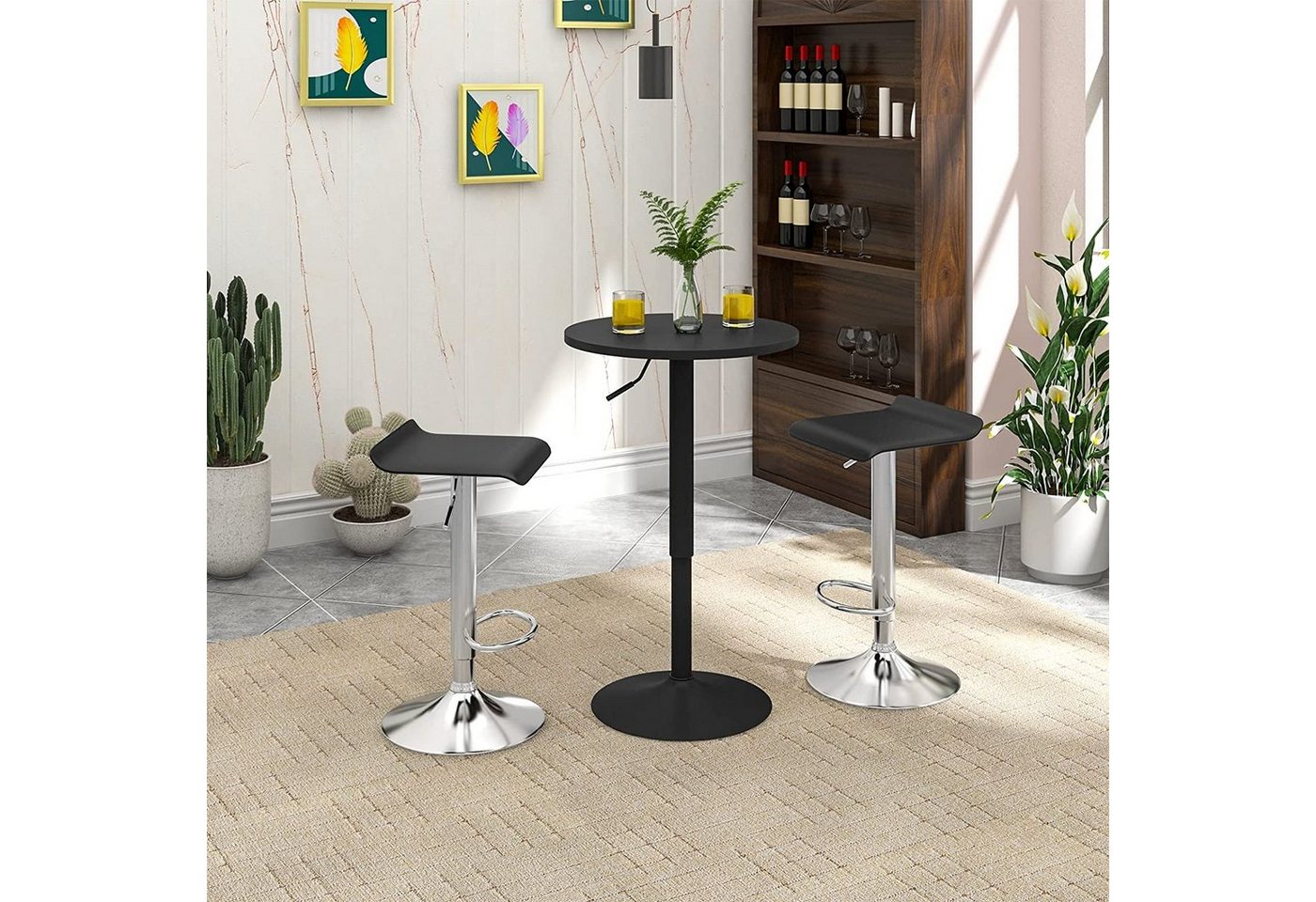 Woltu Bartisch (1-St), runde höhenverstellbare Tischplatte, aus MDF Metall – Bild 3 von 5