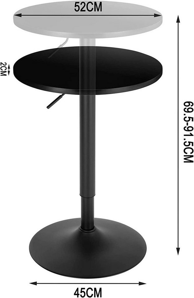 Woltu Bartisch (1-St), runde höhenverstellbare Tischplatte, aus MDF Metall – Bild 4 von 5